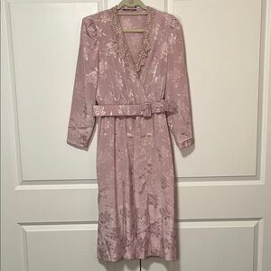 Vintage 80s Style Pink Floral Midi Dress with Belt & Lace Detail